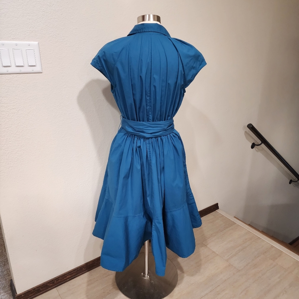 eShakti Cotton Poplin Blouson Midi Dress Dark Teal Classic Flare size Large 12 - Picture 11 of 11